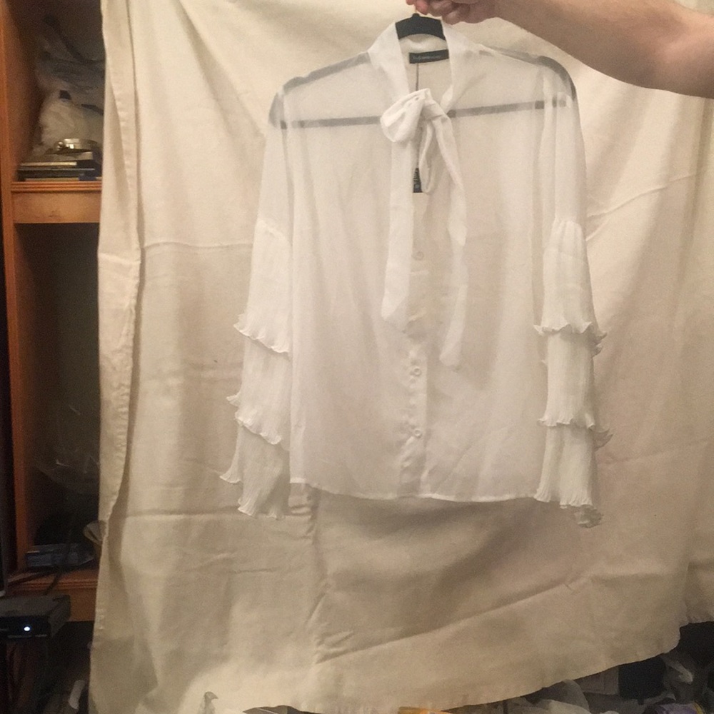 (XXL) Celia collection blouse sheet long sleeve tie neck ruffled sleeves